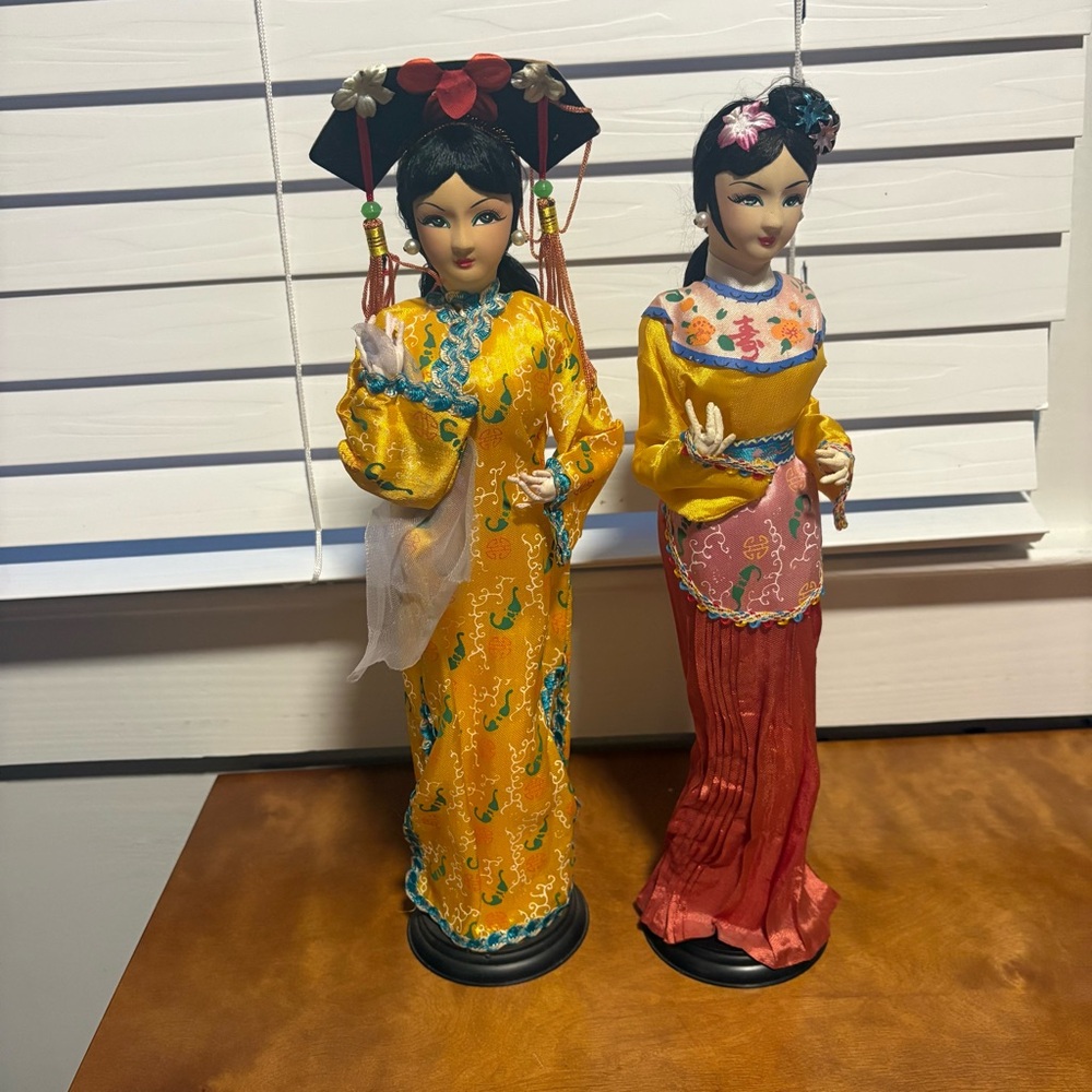 Vintage 60s Japanese Cloth Face Doll Figurines
